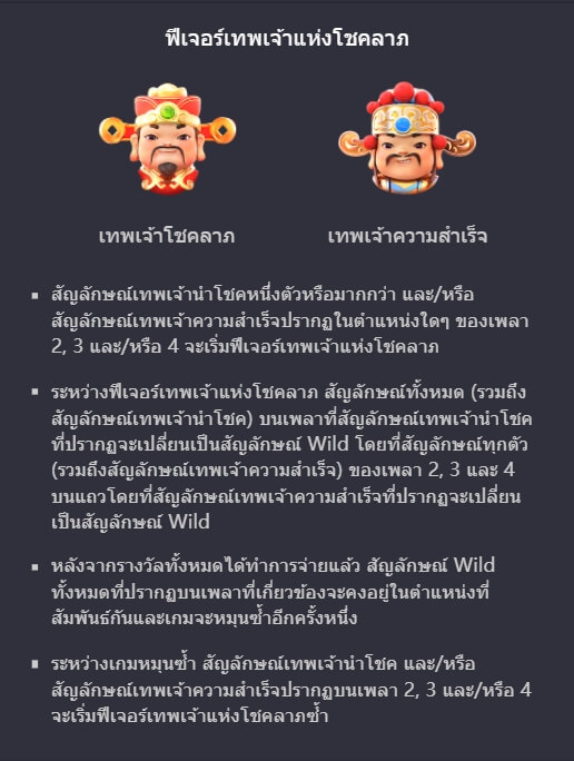 รูปแบบของโบนัสพิเศษจาก SLOT PG เทพเเห่งโชคลาภ